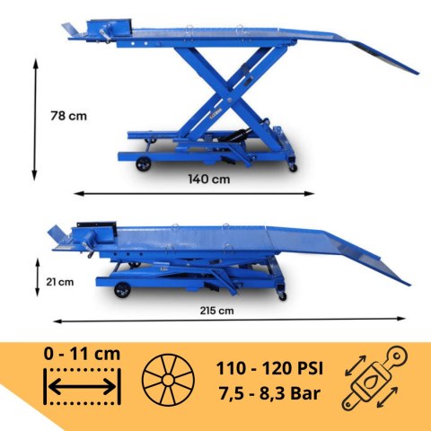 Podnosnik motocyklowy platformowy platforma 364 kg rampa serwisowa 21-78 cm