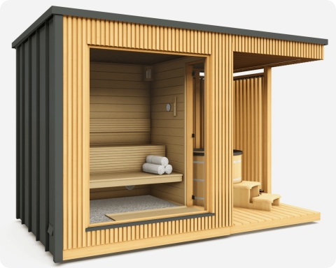 Sauna ogrodowa z panoramicznym oknem Piec 9kW z modułem WIFI Balia