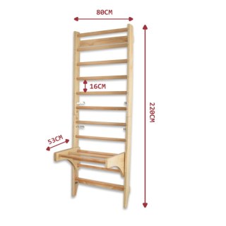 Drabinka gimnastyczna drewniana 220 cm z drążkiem rehabilitacyjna bukowa