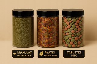 Pokarm dla ryb akwariowych Zestaw do akwarium 3×500 ml Tabletki Granulat